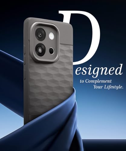 Image of WOW IMAGINE Back Cover for 1+ OnePlus 13s 5G with Hexa Cube Design | Ultra Slim Soft Rubberised Case | Inner Velvet Fabric | Matte Silicone Flexible Mobile Case | Camera Protection - Grey