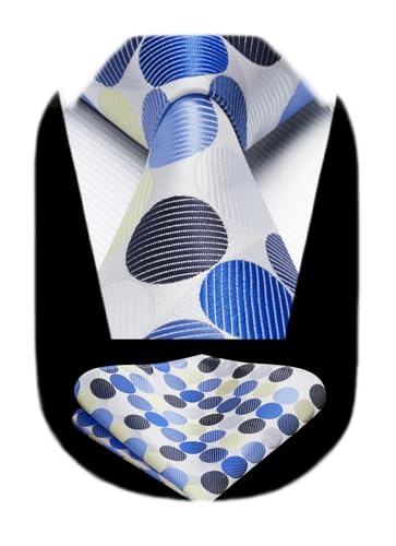 Image of HISDERN Polka Dot Ties for Men Classic Silk Ties and Pocket Square Formal Business Necktie Handkerchief Wedding Party