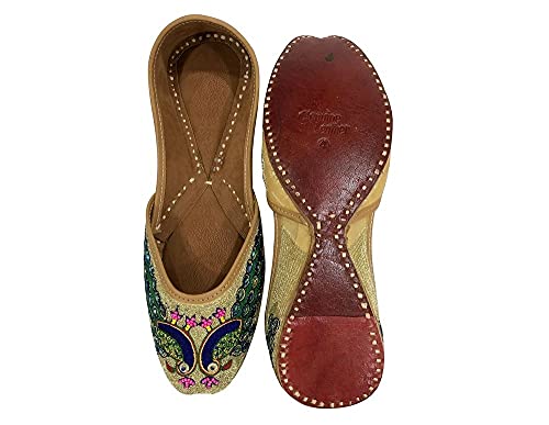Image of Punjabi Jutti Flats for Women,Multicolor Peacock Design Shoes Bohemian Sandles,Handmade Indian Beaded Trad