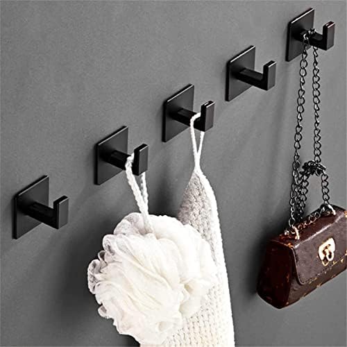 Flybath Coat Hook SUS 304 Stainless Steel Towel Robe Hooks Square Bathroom Accessories Wall Mounted Self Adhesive (No Drilling), Plating Matte Black - 2 Pack