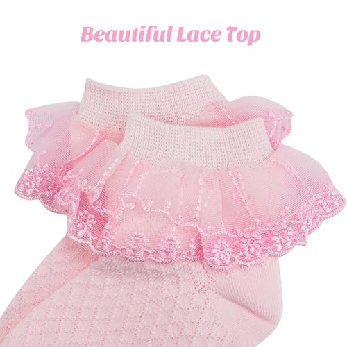 Meeshine 5 Pack Toddler Girls Ruffle Lace Trim Socks Eyelet Mesh Frilly Ankle Socks Princess Dress Soft Cotton Kids2