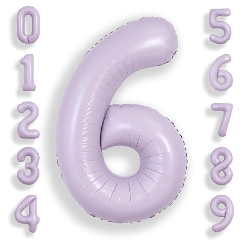 Image of SUWEN 40 Inch Light Purple Large 6 Balloon Number Big Foil Helium Lavender Number Balloons Huge Mylar 0-9 Giant Jumbo Happy 6th Birthday Party Anniversary Decorations
