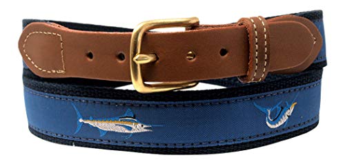 Skippers Nautical Belt, Marlin, on Navy Webbing