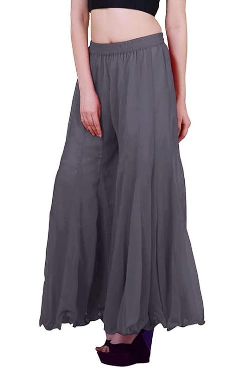 Image of Kvish Regular Loose Fit Solid Colour Georgette Flared Sharara Palazzo for Women