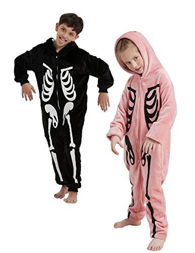 Cubbot Skeleton Costume Kids Onesies Boys Girls One Piece Pajamas Halloween Cosplay Party, Black White, 140 #TOP4