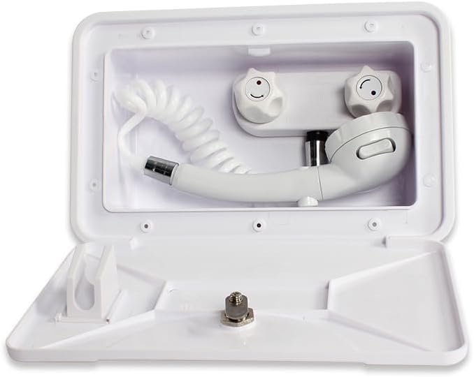 Outdoor RV Exterior Shower Box External Shower with Lock for Caravan(White)
