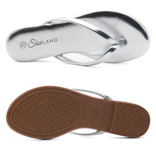 Image of Shoe Land Thong Flip Flops for Women, Memory Foam Flat Sandals, Lightweight Summer Slides, Non Slip Comfort Sandals for Beach, Travel and Everyday Wear