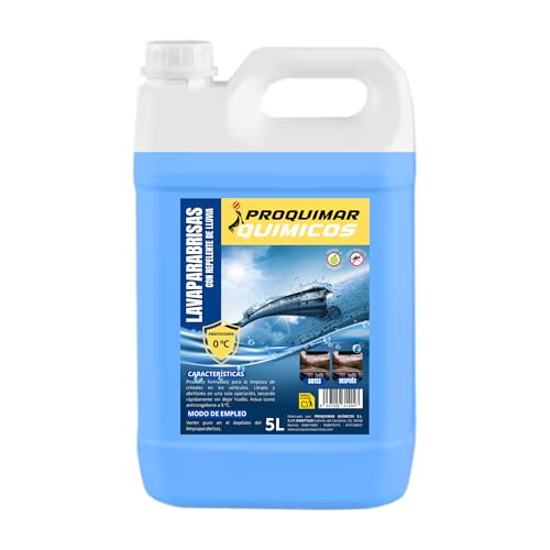Proquimar Limpiaparabrisas Líquido 5 litros | Protección hasta 0 °C | Limpieza Efectiva y Anticongelante para Parabrisas | Uso Profesional y Doméstico