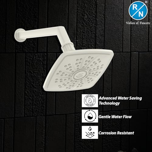 Image of RN PTMT Superior Plastic Overhead Shower with 12 inch Shower Arm (White) | Shower Size: 13X13cm | RainFall Shower RNPTS01A11