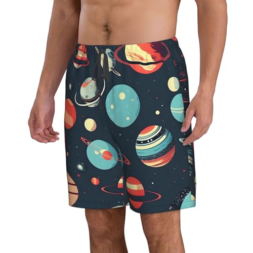Men's Beach Shorts Swim TrunksFun Patterns Outer Space Planet Print for Surfing Running Summer Vacation2