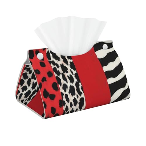 Funda larga para caja de pañuelos de piel de leopardo rojo y cebra, soporte para caja de pañuelos para baño, salones, oficina, dormitorio