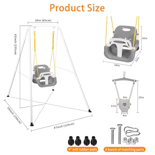 Image of 4 in 1 Toddler Swing Set & Baby Jumper, Foldable Swing Set for Backyard
