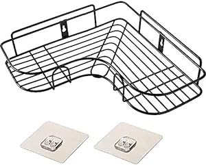 1PCS Packing Wall Mounted Self-Adhesive Bathroom Corner Shelf/Kitchen Rack & Holder - Bathroom Accessories (Material-GI Metal, Powder Coated Finish, Black, Pack|Type -258 for Home and Kitchen
