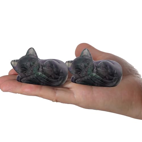 Figura de gato durmiendo en piedra Rainbow Fluorite 2 pulgadas miniatura 4