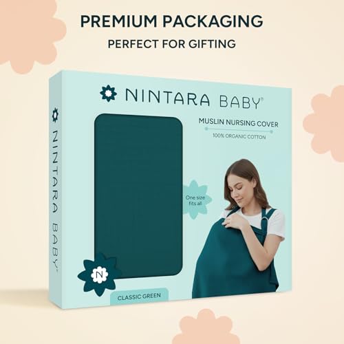 Image of Nintara Baby Muslin Nursing Cover - 100% Organic GOTS Cotton, Adjustable Neck Strap, Breathable Lightweight Breastfeeding Cover, Travel-Friendly, Baby Shower Gift