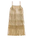 Qiylii Kid Girls Sequin Fringe Tassel Dress Sleeveless Dance Twirly Dresses Sparkly Latin Dress Concert Outfit Gift Children (Gold, 10-11 Years)