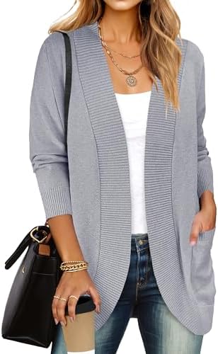 ANRABESS Womens Cardigan Sweaters Open Front Long Sleeve Shawl Neck Dressy Casual 2025 Trendy Fall Winter Knit Outerwear Coat