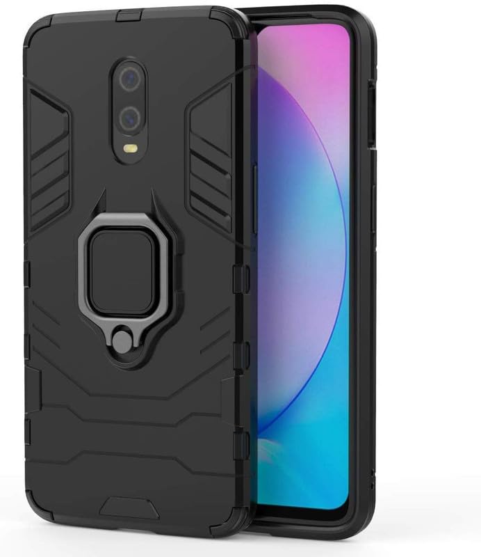 Image of Robot Shockproof Soft TPU and Hard PC Back Cover with Ring Case for OnePlus 6 - Black