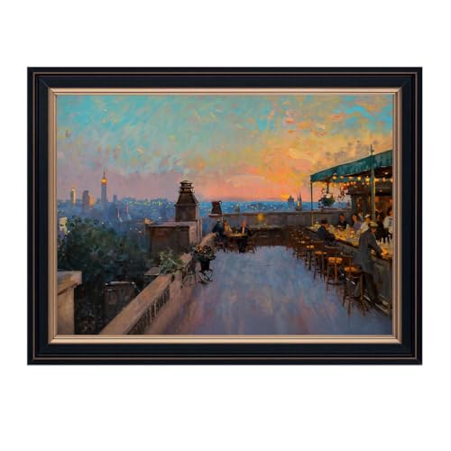 Framed Canvas Wall Art City Rooftop Sunset Poster Art Print