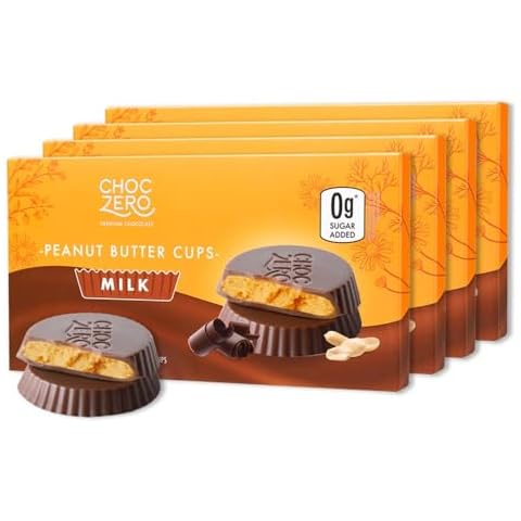 ChocZero Milk Chocolate Peanut Butter Cups, No Added Sugar, Gluten Free, Low Carb Candy, 4 Ounce (Pack of 4), 32 Cups Total Cover
