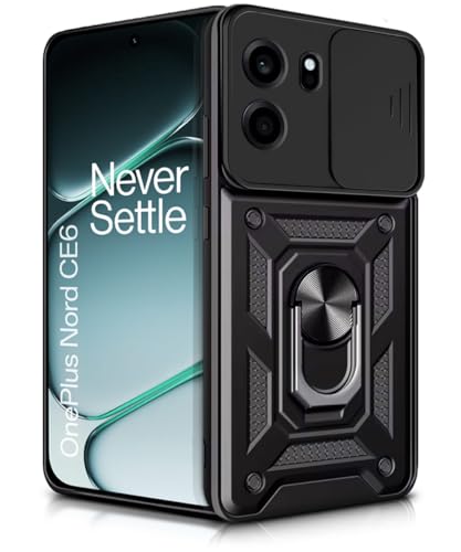 Image of WOW IMAGINE Tough Armor Bumper Mobile Back Case for 1+ OnePlus Nord CE 6 5G | Sliding Camera Cover | Shock Proof 360 Protection | Hybrid PC + TPU | Ring Holder with Kickstand - Black