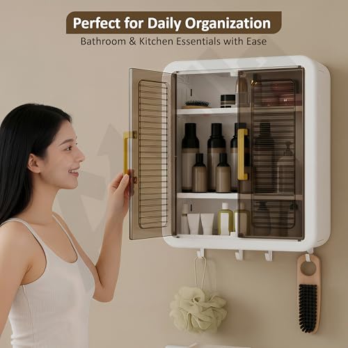 Image of Wall Mounted Storage Cabinet for Bathroom Essentials, Skincare & Makeup | Bathroom Cabinet with 2 Doors | Bathroom Shelf & Organizer Cabinet for Home (White)