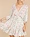 R.Vivimos Womens Summer Floral Dress 3/4 Sleeve Deep V Neck Boho Drawstring Backless Swing Mini Dress (Small, Beige)
