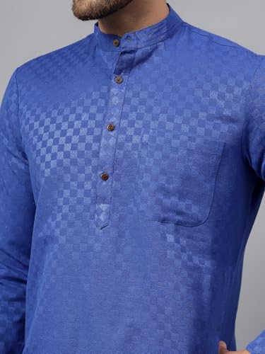 Image of LATEST CHIKAN Men's Checkered Cotton Blend Straight Kurta