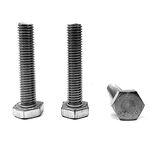 Image of M10 Hex Bolt, M10-1.5 x 50mm Hex Head Screw Bolts, 304 Stainless Steel, Fully Threaded, Plain Finish, Hex Tap Bolts 5Pcs (M10x50mm)