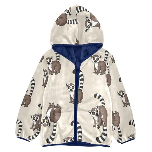 Lemur Pattern Print on Fabric Toddler Fleece Jacket Girl Boys Hooded Fleece Jacket Coat Warm Outwear Zip-up 3-10T