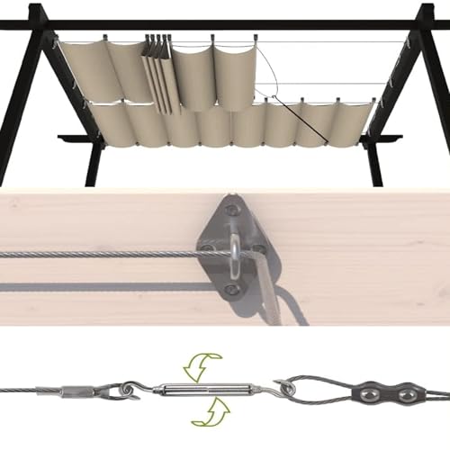 Voile d'ombrage rétractable beige pour pergola de terrasse - 6