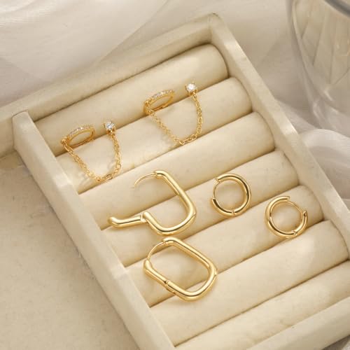 Image of Shining Diva Fashion Anti Tarnish Jewellery Celebrity Inspired 14k Real Gold Plated Simple Plain Link Chain Chunky Huggie Hoop Trendy Stylish Copper Earrings for Women Girls