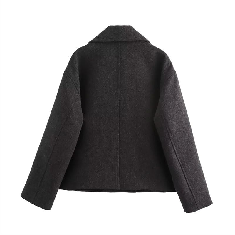 Women's Double Breasted Wool Collar Long Sleeved Short Coat Thick Turn-Down Collar Warm Solid Outwear2