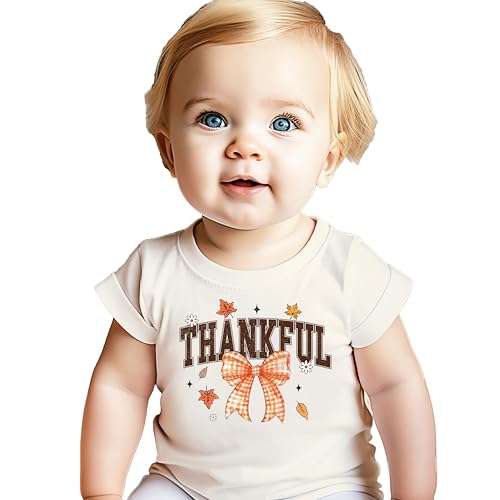 Olive Loves Apple Thankful Orange Bow Shirt for Toddlers and Girls Fall Thanksgiving Tee for Kids