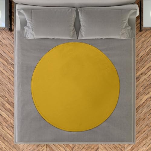 Couverture ronde flanelle jaune moutarde imprimée un seul côté 140 cm - 8
