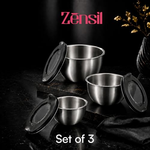 Image of Stainless Steel Mixing Bowls Set of 3 with Lids, Stackable Storage Containers, Food Grade | Refrigerator & Freezer Safe, Food Storage & Meal Prep Bowls