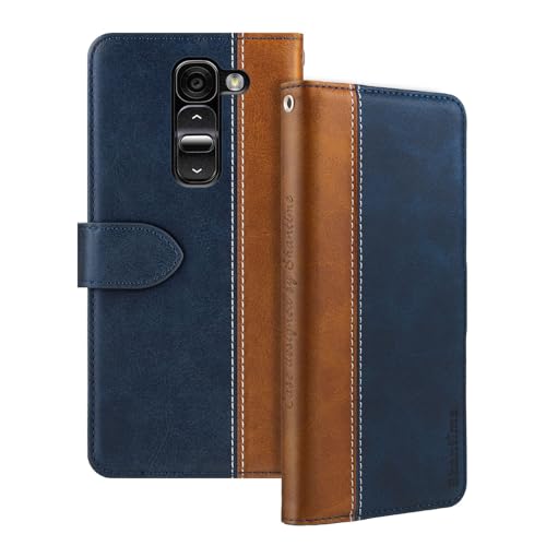 Shantime Leather Flip Case Compatible with LG G2 Mini Case with Card Holder RFID Blocking Magnetic Kickstand Slim Fit Business Protective Cover(Blue)