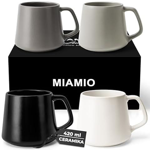 MIAMIO - Zestaw Filiżanek do Kawy (Zestaw 4) / Duże Ceramiczne Filiżanki do Kawy (420 ml) - Filiżanka do Cappuccino, Herbaty, Espresso - Odporny na Mikrofalówki (Klasyczny pastel)