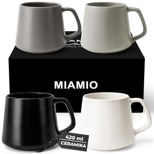MIAMIO - Zestaw Filiżanek do Kawy (Zestaw 4) / Duże Ceramiczne Filiżanki do Kawy (420 ml) - Filiżanka do Cappuccino, Herbaty, Espresso - Odporny na Mikrofalówki (Klasyczny pastel)