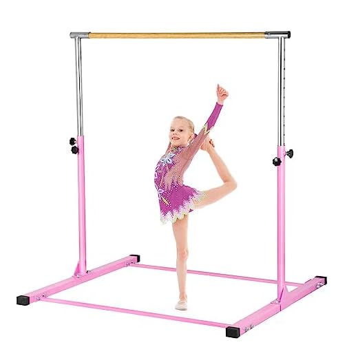 SHIWEI Gymnastic Bar, Gymnastics Kip Bar for 3' to 5' Height Adjustable, Horizontal Bar for Kids Ages 3-12 Gymnastic Training (Pink)