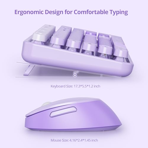 Image of GTSP Colorful Purple Wireless Keyboard and Mouse Combo, Retro Typewriter Wireless Full-Size Cute Office Keyboard 2.4GHz with Round Keycaps for Desktop Laptop and PC (Cute Purple)
