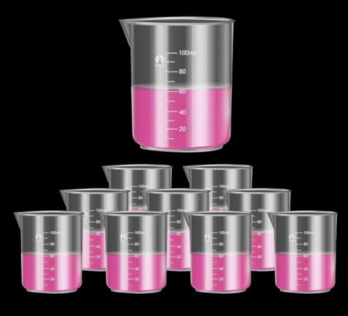 Image of 100ml Plastic Measuring Cups Graduated Epoxy Resin Mixing Cups, Small Beaker, Plastic Measuring Cup for Epoxy Resin, Paint, Art Craft, Soap Candle Tumbler Making (10, 100ml)