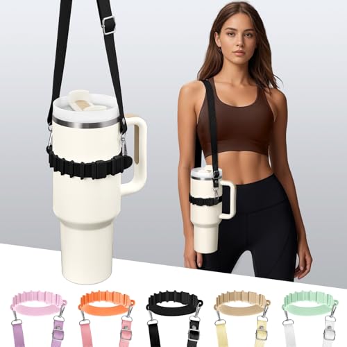 Fumcsy Water Bottle Holder with Strap for Stanley Cup Accessories,Adjustable Shoulder Strap Compatible with Stanley Tumbler,Owala,Hydroflask, YETI and More（Green）