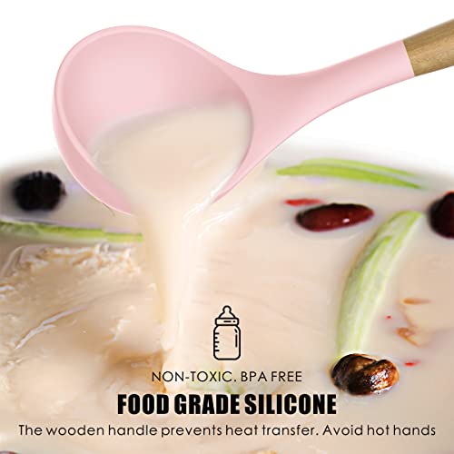 14 Pcs Silicone Cooking Utensils Kitchen Utensil Set - 446°F Heat Resistant,Turner Tongs,Spatula,Spoon,Brush,Whisk, Wooden Handles Pink Kitchen Gadgets Tools Set For Nonstick Cookware (Bpa Free) #TOP5