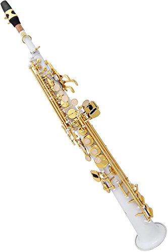 Lazarro White-Gold Keys Bb B-Flat Straight Soprano Saxophone Sax Lazarro+11 Reeds,Care Kit~24 Colors Available-300-Wh #TOP1
