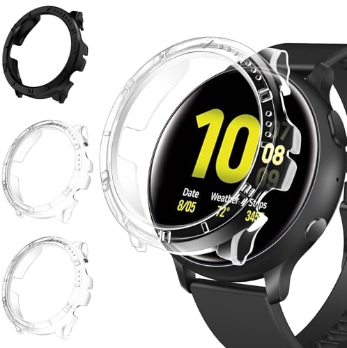 iVoler 3 Pezzi Cover per Samsung Galaxy Watch Active 2 44mm, Custodia Antiurto HD Clear, Ultra Sottile Anti-Graffio Rigida PC Bumper Protettiva Case, 2 Trasparente + 1 Nero