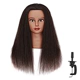 Headlima Cosmetology Mannequin Head 100% Real Hair Manikin Training Head Hair Styling Doll Heads Female Practice Head Hairdresser Hair Extensions 16'' (7117B0216) (Dark Black)