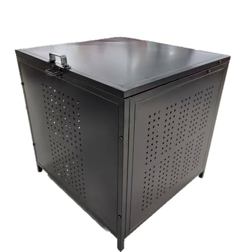 OGXN ゴミ箱 ゴミ収集ボックス ふた付き ごみ集積所 アジャスター付き 大容量 カラスよけ 野良猫対策 荒らし防止 通気性 スチール製 組立式 庭用 屋外用 幅63cm×奥行60cm×高さ62cm (K)