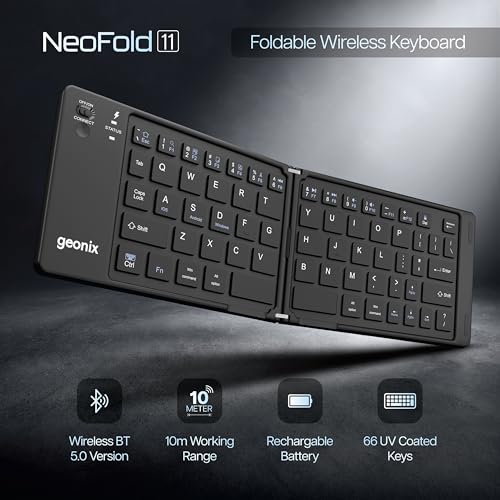 Image of Geonix Neo Fold 11, Foldable Wireless Keyboard | BT 5.0 Version | Rechargeable | 1 Year Warranty | 100+ Working Hours, Li-Polymer Battery (Black)