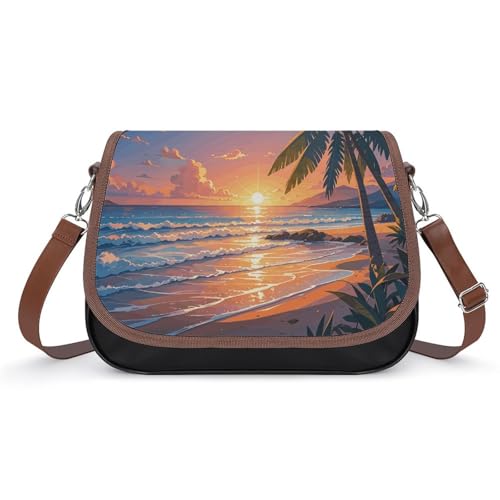 Sac à bandoulière cuir PU grande capacité femme motif palmier